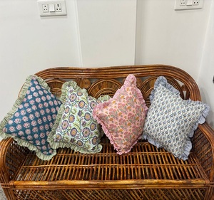 Best Handmade Bohemian Cotton Pillow Covers Luxury <b>Indian</b> Block Print Frill Cushion Cover Floral <b>Throw</b> Raffle Customizable - Product Image 1