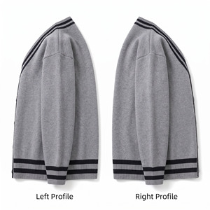 Cárdigan de Punto Gris para Hombre, Cuello en V, Manga Larga, Cierre de Botones, Suéter de Invierno, Color Sólido, Corte Regular, 100% Acrílico - Product Image 4