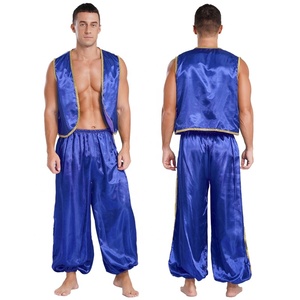 Hommes Halloween Arabian Prince Satin Ensembles Gilet Top et Pantalon Costumes pour Contes de Fées Cosplay Danse du Ventre Halloween Costumes de Scène - Product Image 4