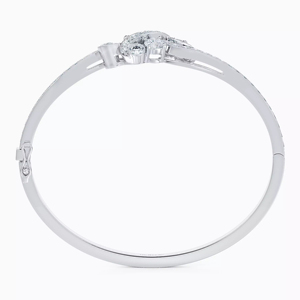 Classic Rhodium Plated 925 <b>Silver</b> <b>Cuff</b> <b>Bracelet</b> With Round Brilliant Cut Diamond For Women Wedding Jewelry - Product Image 2