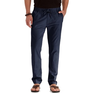 Pantalones de Hombre Color Caqui, de Algodón, con Cordón, Cintura Elástica, Corte Recto Informal, Tela Oxford Ligera, para Verano - Product Image 5