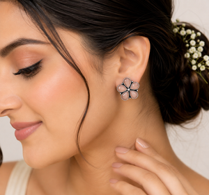 Hote Selling Monalisa Flower <b>Stud</b> Earrings Antique Silver-Plated Bezel Setting Wholesale Supplier - Product Image 5