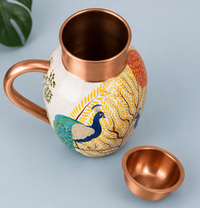 Ceramic Peacock Art Jug With Copper Handle Oriental Design <b>Large</b> Capacity Copper Jug with Serving Cup Luxury Decorative <b>Mug</b> - Product Image 3
