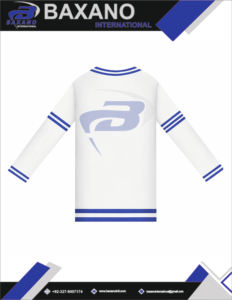 เสื้อคาร์ดิแกนไหมพรมอะคริลิคคอวีทรงยาวของชมรมเดลต้า ซิกมา ทีต้า (DST) สีน้ำเงินรอยัล แต่งสีขาว พร้อมลวดลายเสื้อชิคาโก - Product Image 5