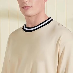 T-shirt en coton de haute qualité pour homme, col côtelé contrastant, col rond, manches courtes, décontracté, tendance, tissu doux et respirant, logo personnalisé - Product Image 2