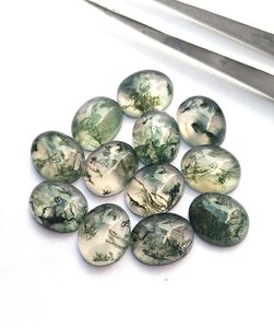 Fournisseur de commandes en gros : Cabochon ovale en agate mousse verte naturelle, calibré, 7x9 mm, dos plat, pierre précieuse pour la fabrication de bijoux - Product Image 2