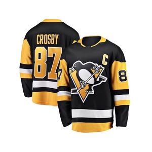 Pittsburgh Penguins Crosby 87 Black Yellow Ice Hockey Jersey Men's Full Sleeve Heat-Transfer V-neck Breathable Quick Dry 100% - Product Image 1