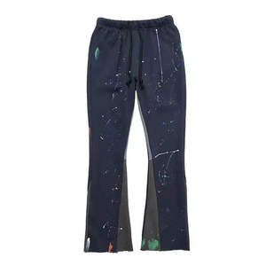 Pantalones de chándal para hombre de pana lavada a la piedra, de cintura media, con logotipo personalizado, bordados, estilo vintage, corte recto, holgados, con efecto apilado y acampanado, con cierre de cordón - Product Image 1