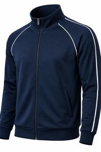 Unisex Navy Blue Polyester Lightweight Four-Way Stretch Tracksuit Full <b>Zipper</b> Hooded Sporty Style Solid Regular Fit Training - Product Image 4