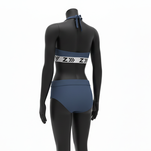 Ensemble de bikini pour femme en nylon et élasthanne, séchage rapide, bleu et blanc, blocs de couleur, logo personnalisé par transfert thermique pour ensemble de bikini - Product Image 5