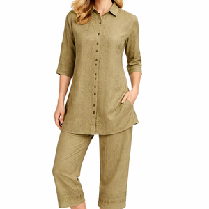 Women's Viscose Embroidered Collar Cord Set Two Pieces Casual Shirt Top and <b>Pants</b> Manufacturer - Product Image 1