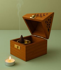 Wooden Sambrani Dhoop Batti Stand Handcrafted Traditional Incense <b>Holder</b> with Ash Catcher Decorative Aromatic Burner - Product Image 1