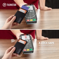 TVC212 kotak kartu bank aluminium logam, dompet kain elastis kantung Pop-up otomatis pemegang kartu kredit RFID dengan cincin gantungan kunci