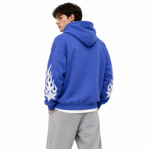 Blue Custom Logo Hooded <b>Pullover</b> Tracksuit <b>Jacket</b> <b>Men</b> Cotton Fleece Hoodie Streetwear Sweatshirt for Winter - Product Image 2