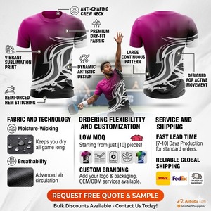 Camiseta Deportiva de Poliéster y Spandex Ligera y Transpirable de Manga Corta Unisex con Estampado por Sublimación para Pickleball - Product Image 3