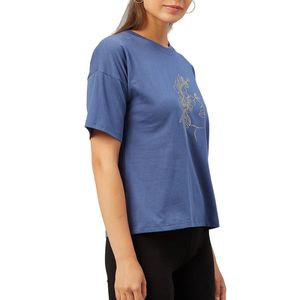 Camiseta Personalizada para Mujer con Estampado Gráfico, 100% Algodón, Diseño Floral Artístico, Cuello Redondo, Manga Corta, Transpirable - Product Image 4