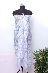 Hand Block Printed Cotton Pareo Floral Beach <b>Wrap</b> Soft Summer <b>Sarong</b> Resort Cover Up for Women. - Product Image 4