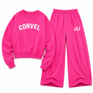 เสื้อสเวตเชิ้ตคอกลมสีชมพูสดใสทรงโอเวอร์ไซส์ ชุดวอร์มพิมพ์ลายตัวอักษรตามสั่ง กางเกงจ็อกเกอร์ขายาวทรงหลวมสำหรับผู้หญิง ผ้าฟลีซหนานุ่ม เสื้อฮู้ดสำหรับฤดูหนาว - Product Image 4