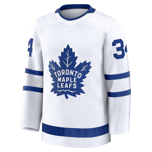 Custom Hockey Jersey White Blue V-Neck Full-Sleeve Ice Hockey Teamwear Sublimation Print 100% Polyester Eco-Friendly Breathable - Product Image 1