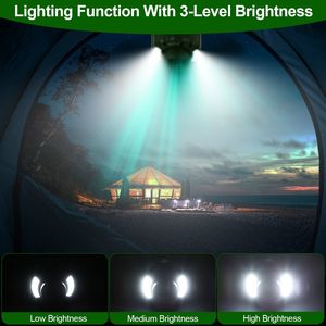 Ventilatore da Soffitto LED Portatile 10400mAh con Batteria USB, Lanterna da Tenda, 3 Velocità di Ventilazione, 3 Livelli di Luminosità, Alimentazione per Campeggio - Product Image 2