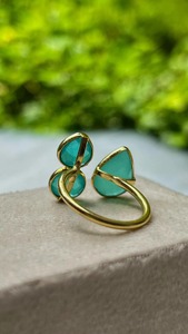 Silver Plated Green Onyx <b>Cluster</b> Ring Geometric 925 Silver Bezel Setting Bohemia Style Christian Trendy Unisex Everyday Wear - Product Image 2