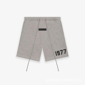 Shorts Fear Fashion Brand Retro Earth Color Heavy Cotton Worsted Flock Print Garment Dyed Breathable Drawstring Loose Men's - Product Image 6