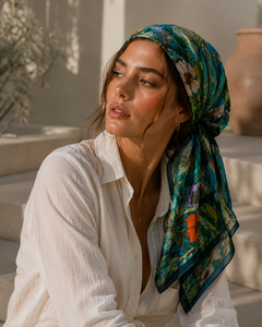 Floral Stained Glass Silk Scarf Lightweight Shawl Floral Print Square Scarf for Women Gift Decor - Product Image 4