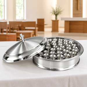 Stainless Steel Commercial Grade Polished Metal Finish Dishwasher Safe 2-Layer <b>Communion</b> Serving Tray Set Lid 40pcs <b>Cups</b> Church - Product Image 3