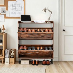 Mobile Portascarpe in Stile Rustico in MDF con Ripiani Regolabili, Salvaspazio per Soggiorno - Product Image 1