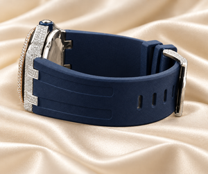 Montre analogique à quartz pour homme Raj Gems, incrustée de diamants, boîtier en cristal saphir 46 mm, bracelet en silicone bleu, luxe et mode mixte - Product Image 2