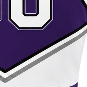 Haut court de cheerleading pour femme, violet, blanc et argenté, sans manches, col en V, pour performance athlétique, uniforme d'équipe de cheerleading, compétition sportive - Product Image 6
