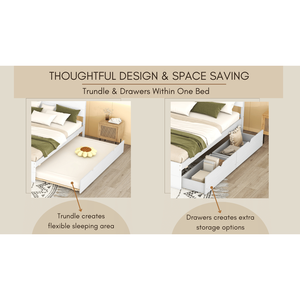 Letto Matrimoniale Moderno con Letto Estraibile Singolo e 2 Cassetti, Colore Bianco Lucido e Bianco Lavato - Product Image 6