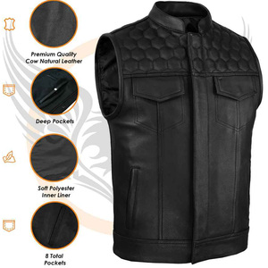 Chaleco de Motociclista Acolchado de Cuero Vacuno Genuino Negro Premium para Hombre, Transpirable, para Invierno, con Cuello Alto y Sin Mangas - Product Image 5