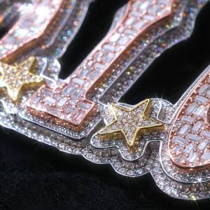 Custom 925 Silver Moissanite Iced <b>Name</b> Charm Pendant Hiphop Style 3D <b>Chain</b> Trendy Unisex Jewelry - Product Image 3