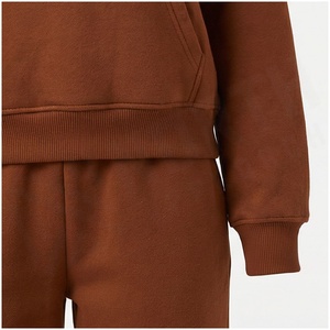 Unisex <b>Brown</b> Hooded Sweatshirt & <b>Jogger</b> Tracksuit Set 100% Cotton Midweight Casual Solid Color Full Sleeve Autumn Wear - Product Image 5