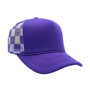 Purple 6-Panel Trucker Cap Checkered Mesh Back Adjustable Unisex Casual Spring <b>Summer</b> <b>Hat</b> Baseball Cap 6-Panel Adjustable caps. - Product Image 6