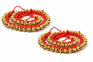 Tobilleras Ghungroo de Latón Plateado con Campanas 25+25 Rojas, Profesionales para Danza Clásica, Tobillera Multilínea con Campanas Metálicas, Hechas a Mano en India - Product Image 2