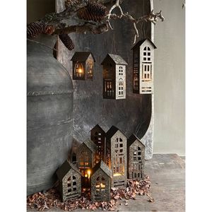 Lanterne de table vintage en métal noir style ferme moderne, porte-bougie votif et à tealight pour la décoration de Noël à la maison - Product Image 4