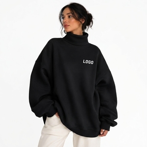 New Casual Style Pullover Mockneck High Quality Soft Fabric Eco-Friendly <b>Lightweight</b> Solid Black Color <b>Sweatshirt</b> For <b>Women's</b> - Product Image 1
