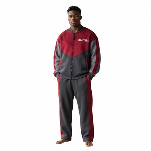 Ensemble de survêtement pour homme, noir et gris, avec sweat à capuche zippé et pantalon large, ensemble assorti bicolore, tenue streetwear décontractée à capuche - Product Image 1