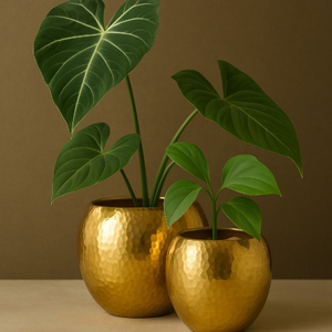 Hammered Design Gold Metal Flower Planters Round Shape Home Outdoor Garden <b>Accessories</b> Balcony Patio Flower Pots & Planters - Product Image 1