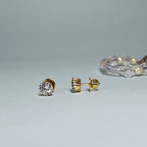 Pendientes de Diamantes Naturales Certificados de 1.0 CT con Corte Brillante, Oro Sólido de 9K, Unisex, para Compromiso, Boda, Regalo de Lujo - Product Image 5