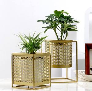Light Luxury Golden Hollow Aluminum Eco-Friendly <b>Planter</b> Green Plant Metal Flower Stand <b>Square</b> Pattern Indoor Garden - Product Image 3