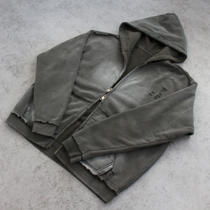 เสื้อฮู้ดดี้ผู้ชายสีดำฟอกแบบวินเทจ แต่งซิป สไตล์สตรีทแวร์ทรงโอเวอร์ไซส์  ผ้าคอตตอนฟลีซ  รับสกรีนโลโก้ - Product Image 2