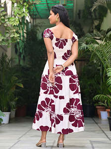 Robe élégante pour femmes, imprimé floral, longueur mi-mollet, col rond, 100% coton tissé, écologique - Product Image 3