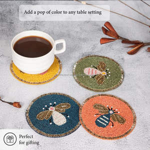 Posavasos de perlas redondas de PVC con cuentas hechas a mano, posavasos de decoración de escritorio para el hogar y la Oficina, posavasos antideslizante con aislamiento de moda exquisita - Product Image 2