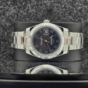 Reloj de Lujo para Hombre, de Acero Inoxidable, Mecánico Automático, Esfera Azul, Números Romanos, Bisel Estriado, Correa de Brazalete, Reloj de Pulsera para Negocios - Product Image 5