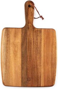 Planche à découper ronde en bois naturel massif, fabriquée à la main, avec poignée, bloc à découper de luxe haut de gamme - Product Image 6