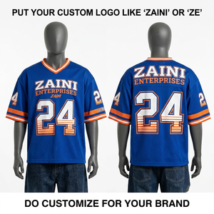 Camiseta de Fútbol Americano Unisex, 220 GSM, Malla de Poliéster Premium, Azul Rey y Naranja, Personalizada con Impresión por Sublimación y Bordado - Product Image 1