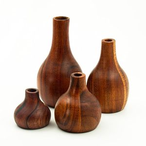 Set of decorative wooden <b>vases</b> with natural grain finish handcrafted style minimalist modern home décor accent pieces - Product Image 6